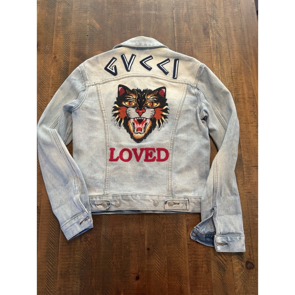 GUCCI Denim Jacket with Cat Embroidery LOVED Women's Small Luxury Made In Italy